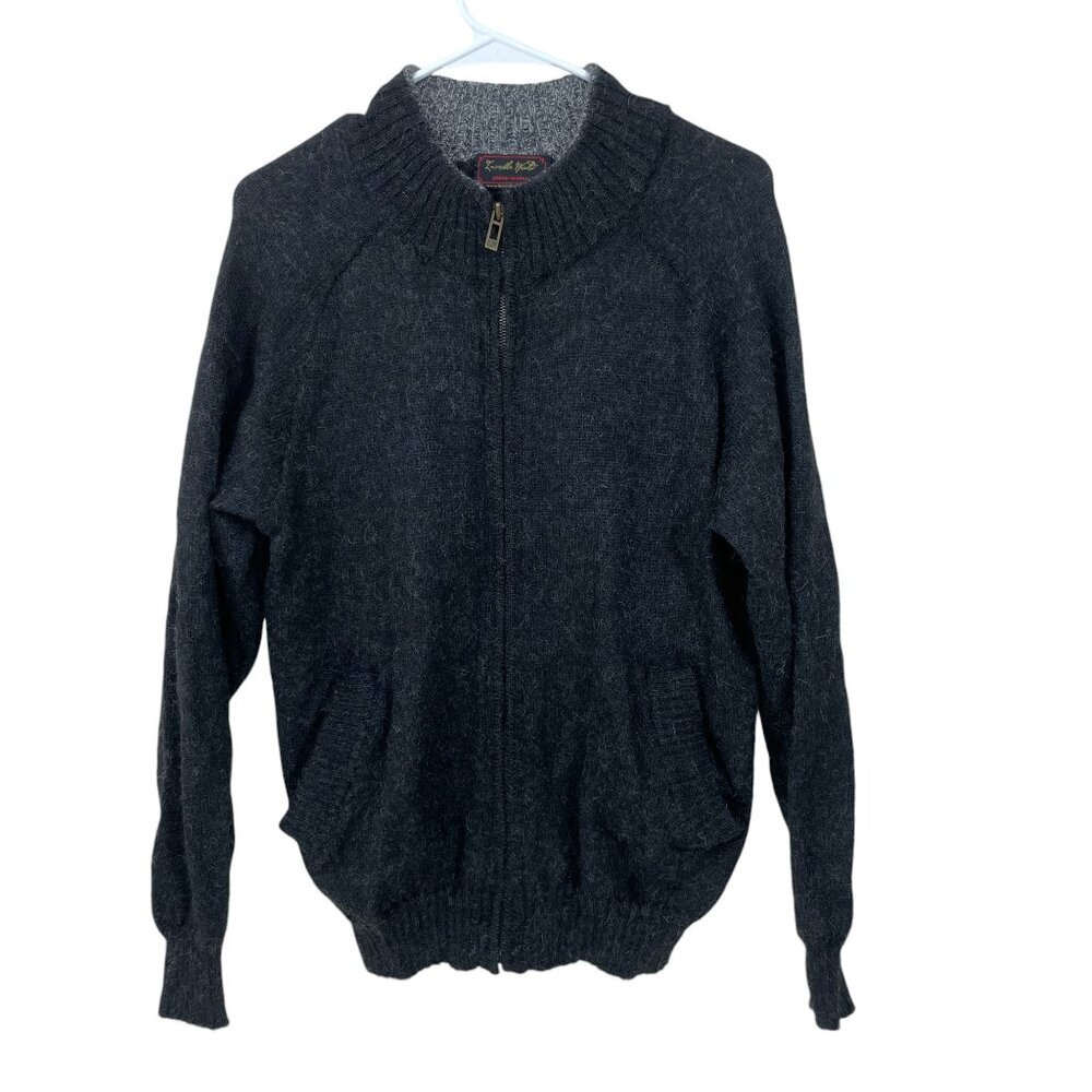 Invisible World Men's Size M Alpaca‎ Zip-Front Mock Neck Cardigan Sweater Gray